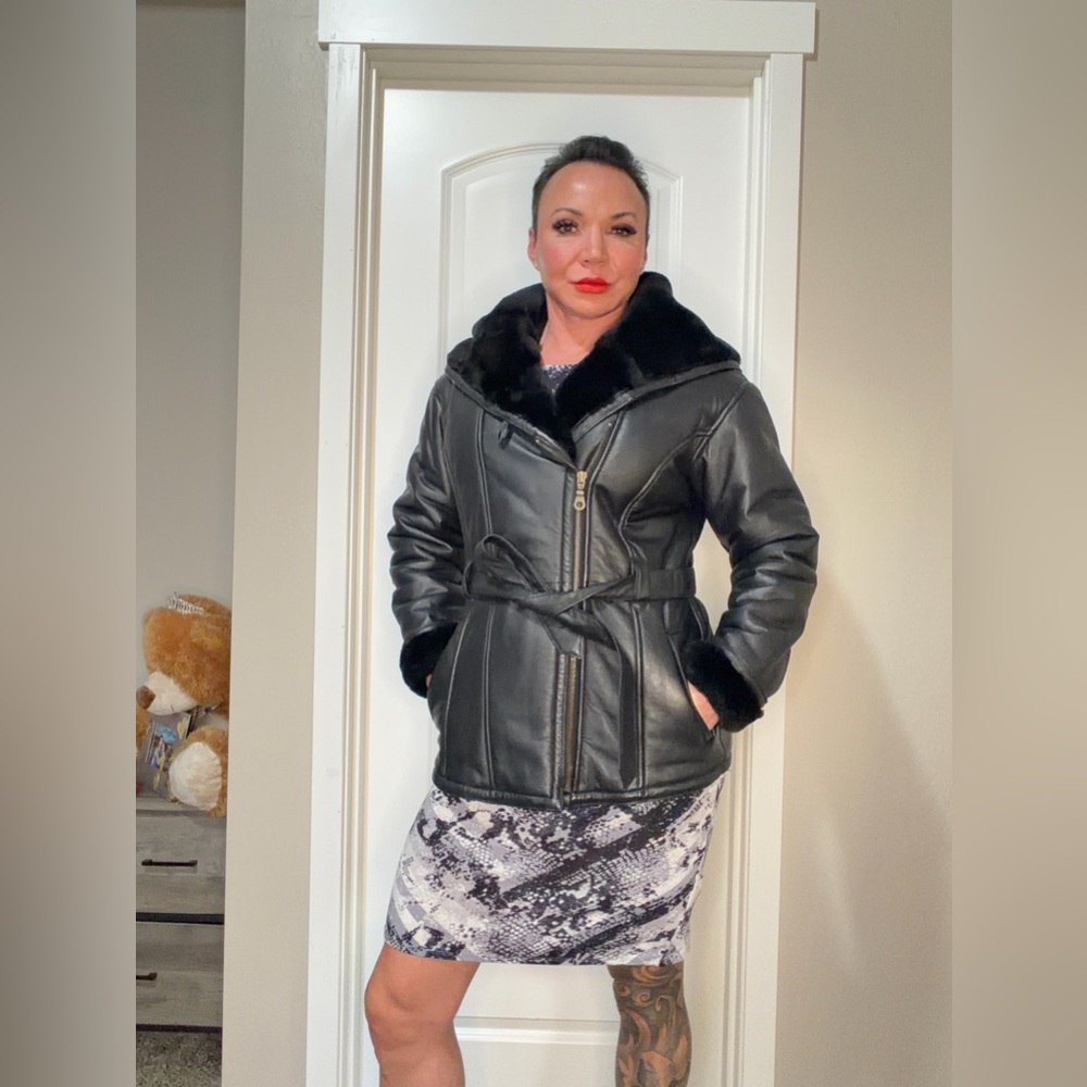 Wilson Black Leather Motorcycle Jacket with Fur Collar